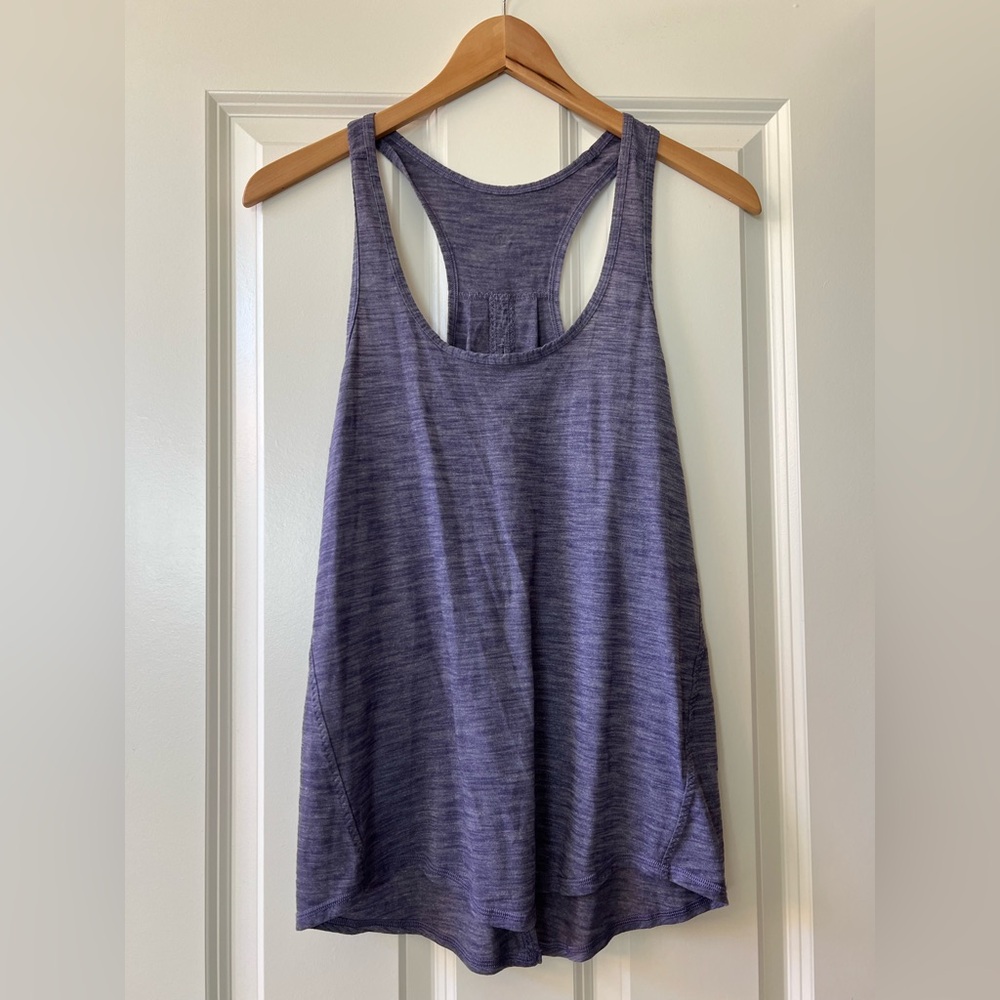 Lululemon Women Heathered Cadet Blue Purple Salute The Sun Open Back Tie Tank 6